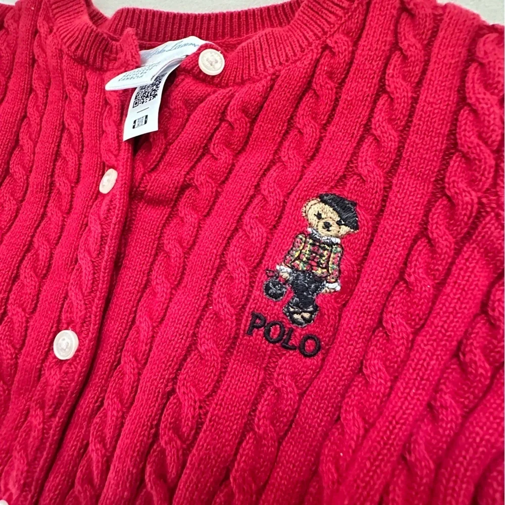 Ralph Lauren Baby Polo Bear Cable-Knit Cotton Cardigan – Tartan Bear (18M)